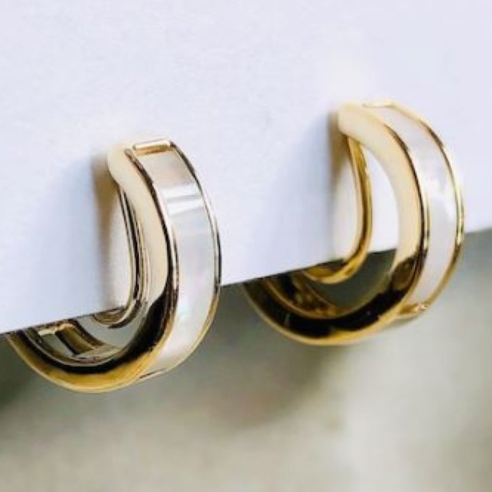 NWOT: White Mother of Pearl 14K Gold Plated Clip On Earrings - Picture 5 of 7